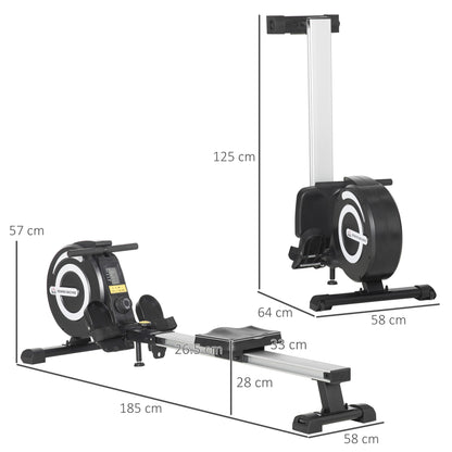 Indoor Body Health & Fitness Adjustable Magnetic Rowing Machine Rower with LCD Digital Monitor & Wheels for Home Gym