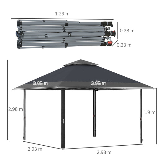 Outsunny 4 x 4m Pop-up Gazebo Double Roof Canopy Tent with UV Proof, Roller Bag & Adjustable Legs Outdoor Party, Steel Frame, Grey