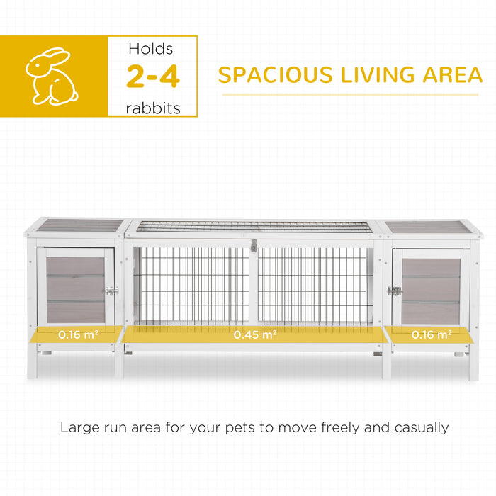 Wooden Rabbit Hutch Guinea Pig Cage Separable Bunny Run Small Bunny House w/ Slide Out Tray, 161 x 50.5 x 53.3cm - Grey