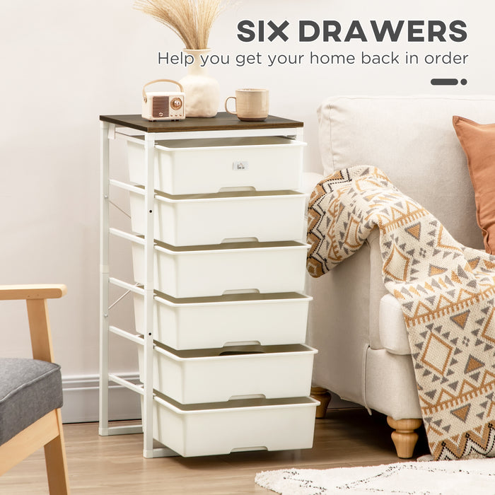 Chest of Drawers, 6-Drawer Storage Organiser Unit with Steel Frame for Bedroom, Living Room, White