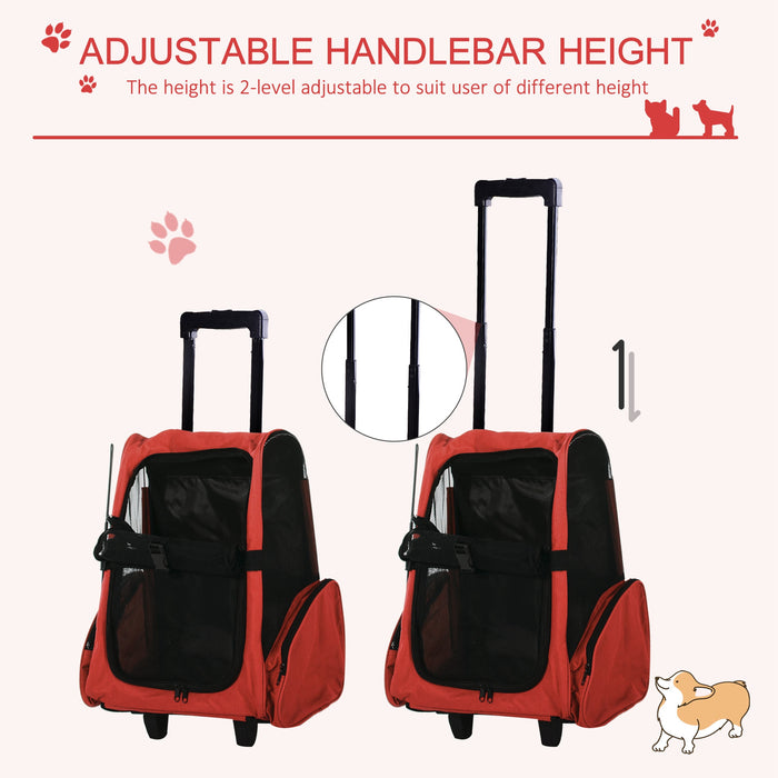 Dog Carrier Bag Travel Backpack Bag Cat Carrier Dog Bag w/ Trolley and Telescopic Handle, 42 x 25 x 55 cm, Red