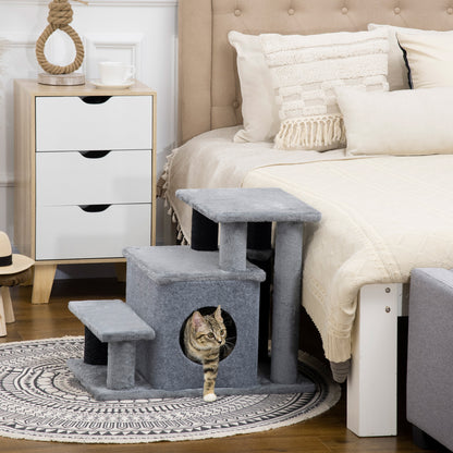 Dog Steps for Bed 4 Step Pet Stairs Cat House with Detachable Cover, Cat ladder for Sofa w/ Hanging Balls - Grey