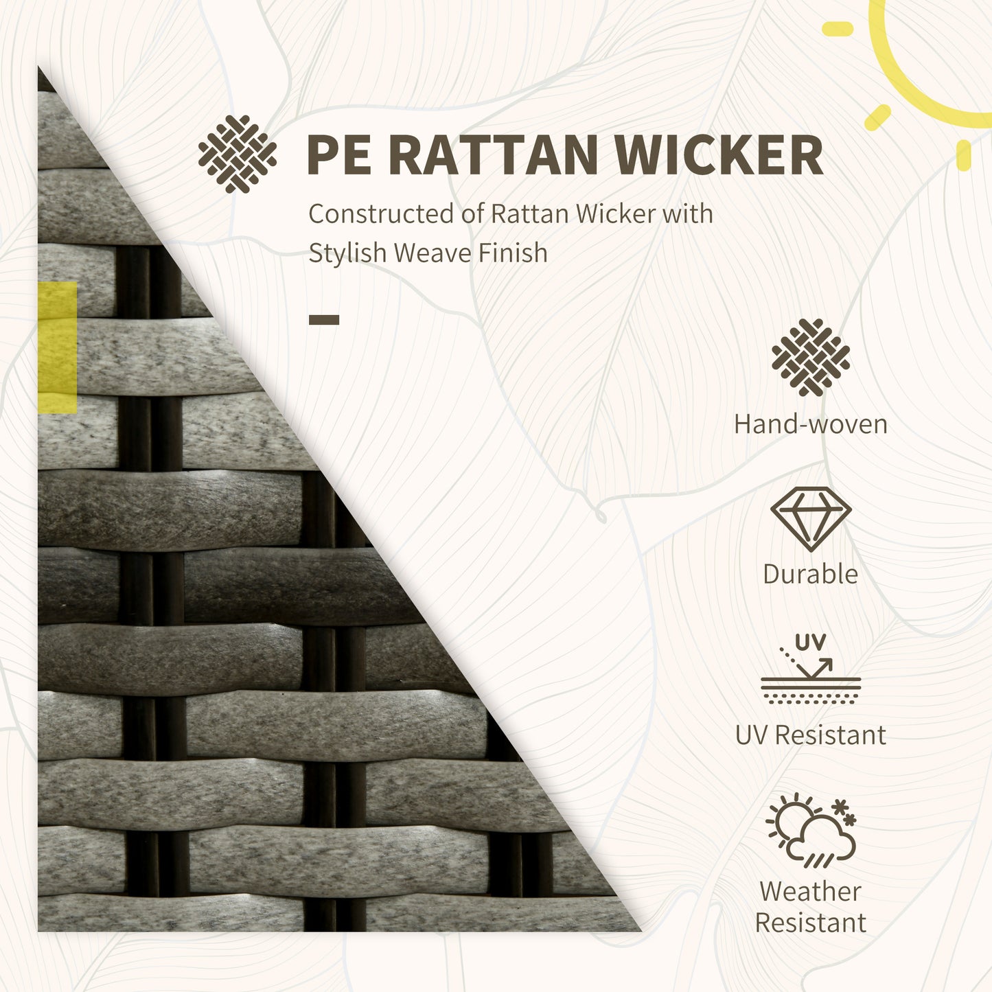 Outsunny 3 PCS Rattan Seating Set | 2 Armchairs & Table | Outdoor Patio Furniture, Bistro Set w/ Cushions Glass Tabletop