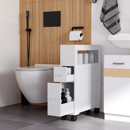 MDF Narrow Rolling Bathroom Side Cabinet White