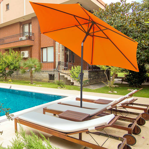 Outsunny 2.7M Garden Parasol Umbrella with Tilt and Crank, Outdoor Sun Parasol Sunshade Shelter with Aluminium Frame, Orange