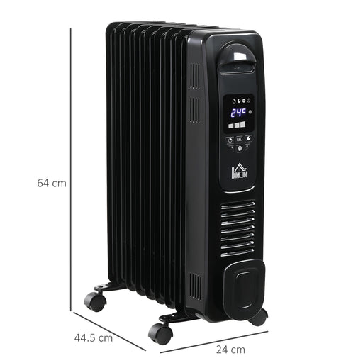 2180W Digital Oil Filled Radiator, 9 Fin, Portable Electric Heater with LED Display, Timer 3 Heat Settings Safety Cut-Off Remote Control Black