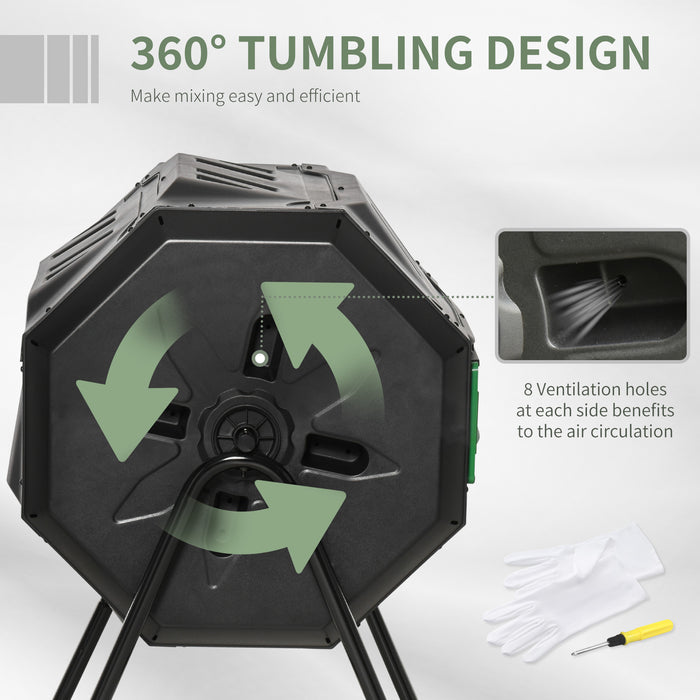 Outdoor Composter - 160L Dual Chamber Tumbling Compost Bin - 360¬∞ Rotating, Sliding Doors, Sturdy Steel Frame, Perfect for Outdoor Gardens, Black