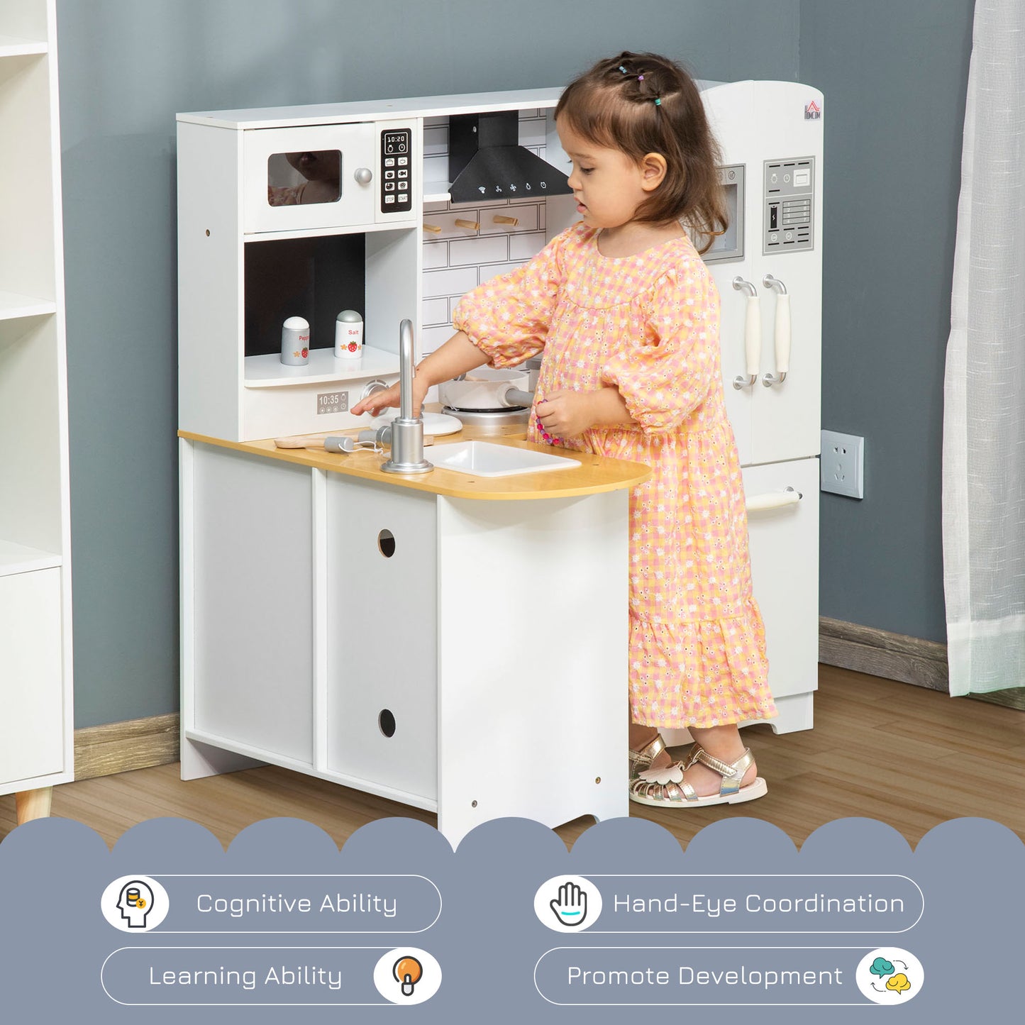 Kids Kitchen Playset, Large Pretend Role Play Kitchen, White