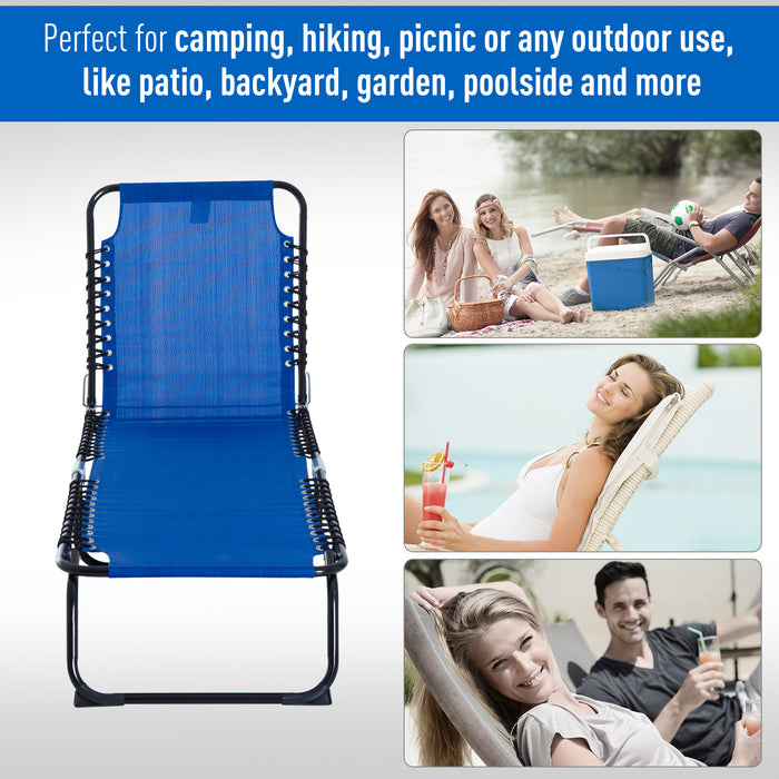 Folding Sun Lounger Beach Chaise Chair Garden Reclining Cot Camping Hiking Recliner with 4 Position Adjustable Back - Blue