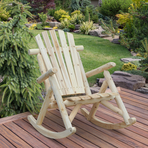 Adirondack Chair Cedar Wood Ergonomic Rocking Chair Porch Rocker Garden Traditional - Burlywood