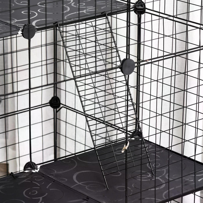 Pet Playpen DIY Small Animal Cage Enclosure Metal Wire Fence 39 Panels with 3 Doors 2 Ramps for Kitten Bunny Chinchilla Pet Mink Black