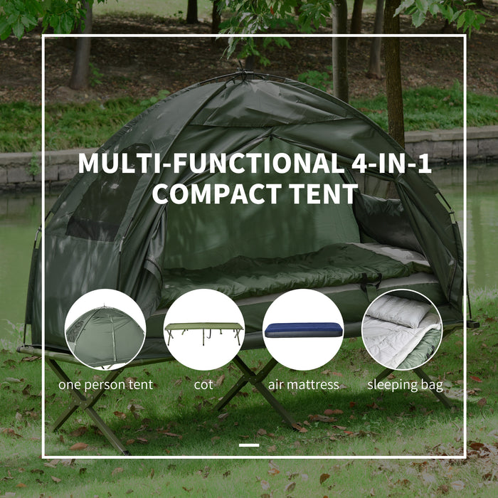 Outsunny 1 person Foldable Camping Tent w/Sleeping Bag Air Mattress Outdoor Hiking Picnic Bed cot w/Foot Pump