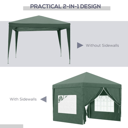 3 x 3m Pop Up Gazebo, Wedding Party Canopy Tent Marquee with Carry Bag and Windows, Green