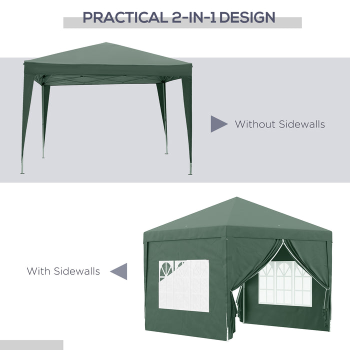 3 x 3m Pop Up Gazebo, Wedding Party Canopy Tent Marquee with Carry Bag and Windows, Green