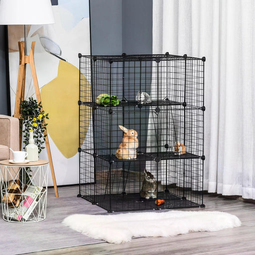 Pet Playpen DIY Small Animal Cage Enclosure Metal Wire Fence 39 Panels with 3 Doors 2 Ramps for Kitten Bunny Chinchilla Pet Mink Black
