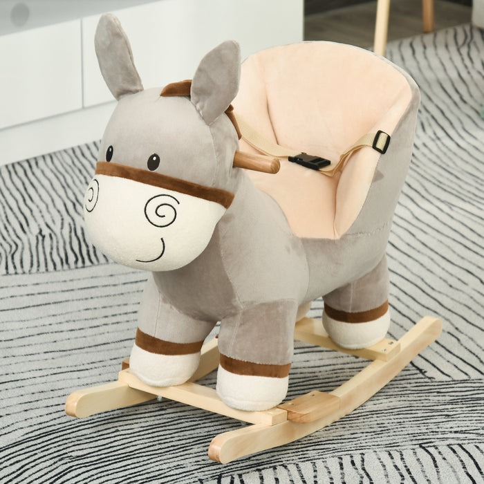 Toddlers Donkey Plush Rocking Ride On w/ Sound Grey