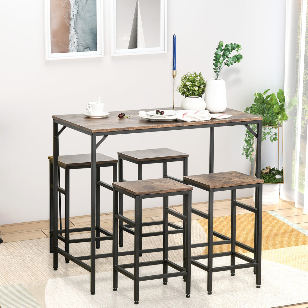 Industrial Rectangular Bar Table Set with 4 Stools