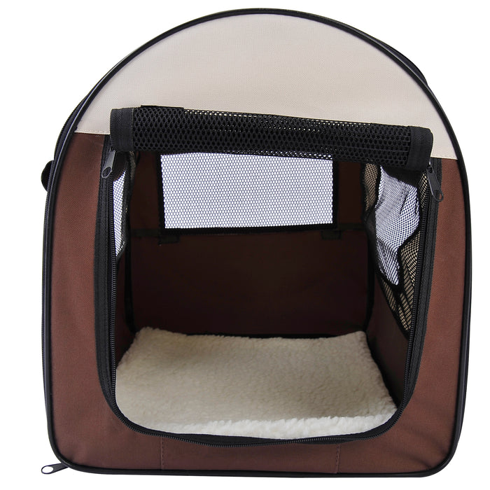 Dog Carrier Folding Soft Dog Crate Cat Travel Cage for small Dog, Brown 46L x 36W x 41H cm