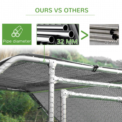 Walk In Chicken Run Galvanized Coop Hen House for 6-8 Chicken Poultry Cages Rabbit Hutch Outdoor Pet Playpen with Water-Resist Cover, 280W x 190D x 195H cm