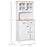 Freestanding Kitchen Cupboard, Kitchen Storage Cabinet with Framed Glass Doors, 2 Drawers, Microwave Counter, White