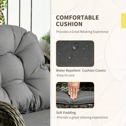 Outsunny 3 PCS Rattan Seating Set | 2 Armchairs & Table | Outdoor Patio Furniture, Bistro Set w/ Cushions Glass Tabletop