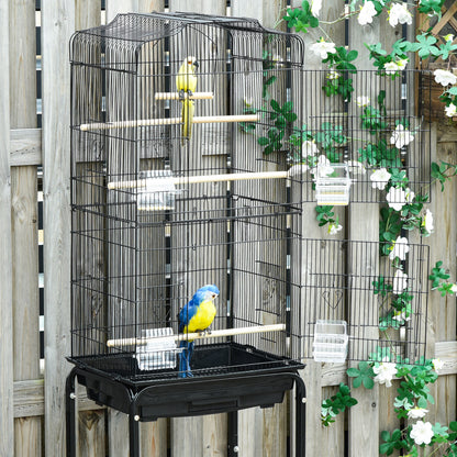 Bird Cage Budgie Cages for Finch Canary Parakeet with Stand Wheels Slide-out Tray Accessories Storage Shelf, Black 46.5 x 36 x 157 cm