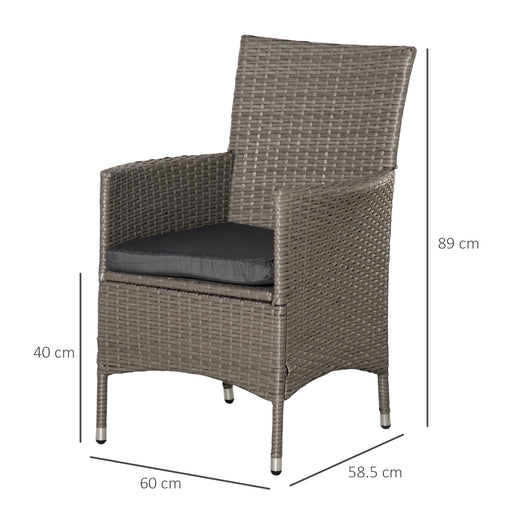 Outsunny 2 PC Outdoor Rattan Armchair Dining Chair Garden Patio Furniture w/ Armrests Cushions Grey
