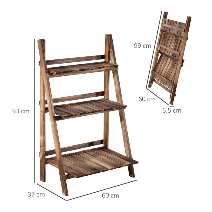 Wooden Folding Flower Pot Stand 3 Tier Garden Planter Display Ladder Gardener Storage Shelves Rack Herb Holder (60L x 37W x 93H (cm))