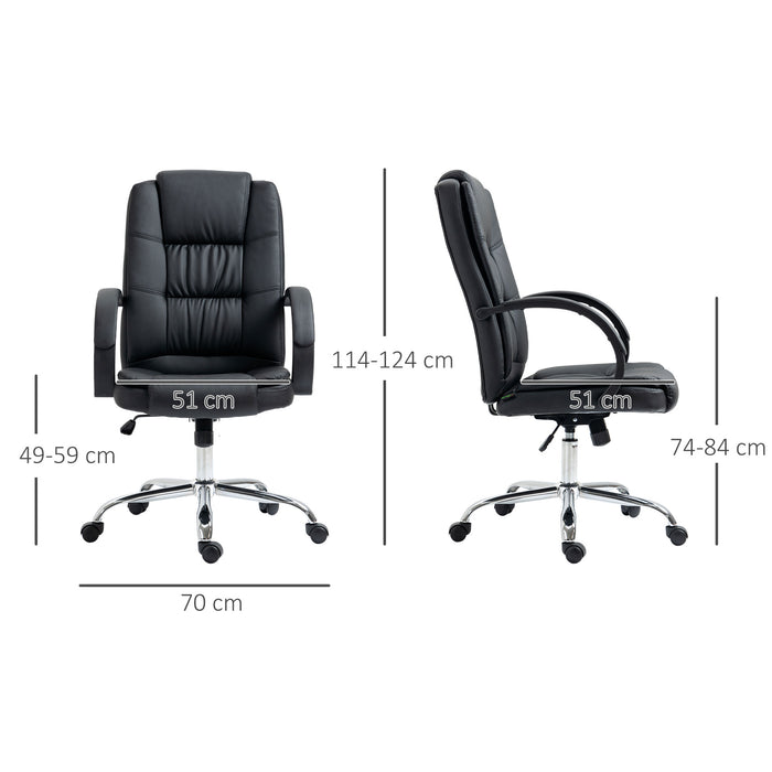 High Back Swivel Chair, PU Leather Executive Office Chair with Padded Armrests, Adjustable Height, Tilt Function, Black