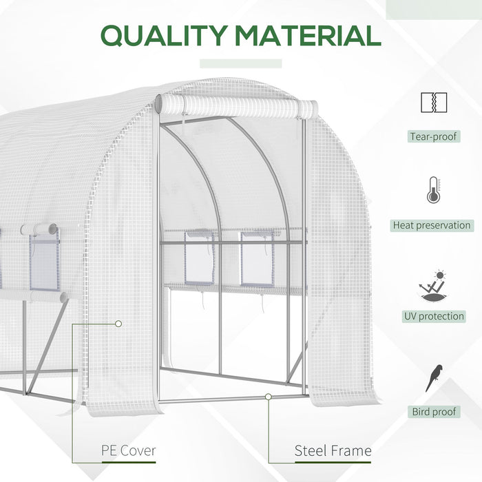 3 x 2 x 2m Walk-in Tunnel Greenhouse, Polytunnel Tent with PE Cover, Zippered Roll Up Door and 6 Mesh Windows, White