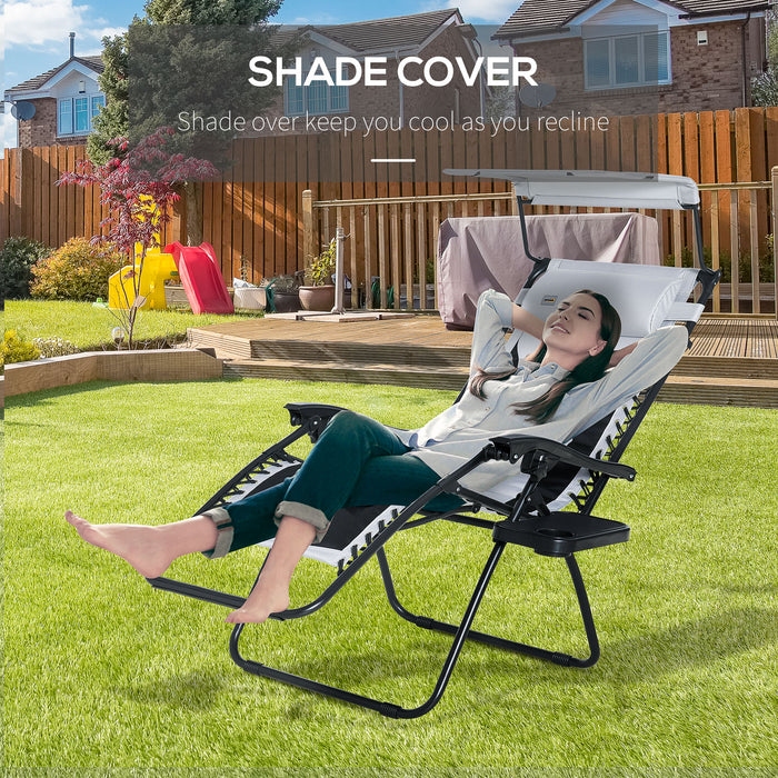 Zero Gravity Lounger Chair, Folding Reclining Patio Chair with Shade Cover, Cup Holder, Soft Cushion and Headrest for Poolside, Camping, Grey