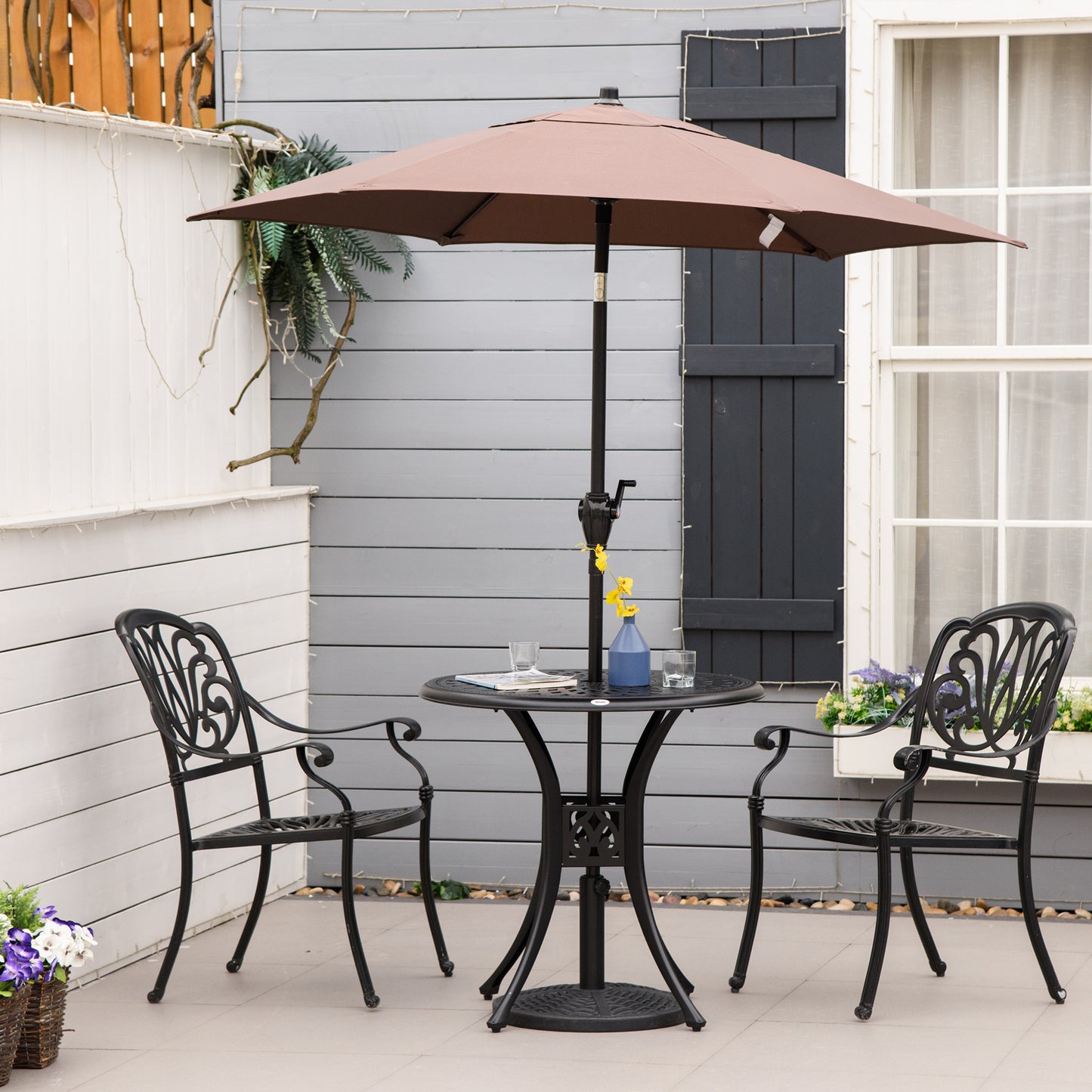 Outsunny 78cm Round Garden Dining Table Bistro Set with Parasol Hole Antique Cast Aluminium Outdoor Table Only, Black