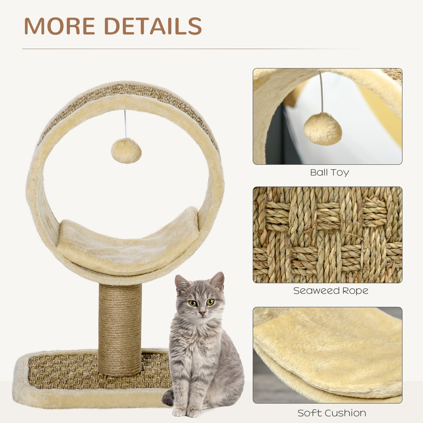 56cm Small Cat Tree for Indoor Cats with Scratching Post, Kitten Tower with Tunnel, Toy Ball, Cushion - Beige