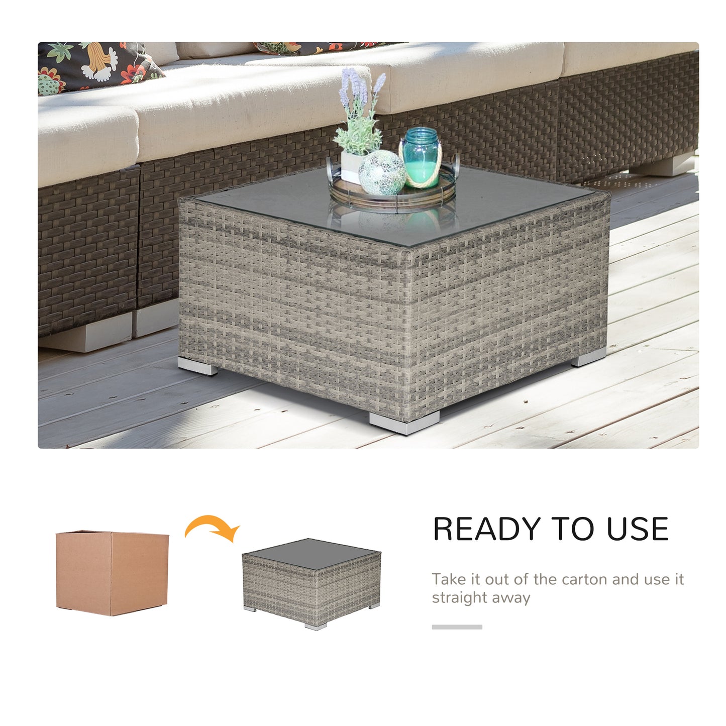 Outsunny Patio Rattan Coffee Table Ready to Use Outdoor Furniture Suitable for Garden Backyard, Grey