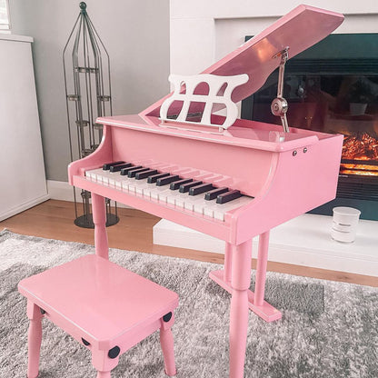 HOMCOM 30 Keys Kids Keyboard Piano Mini Electric Piano Set Grand Piano with Music Stand and Bench Pink