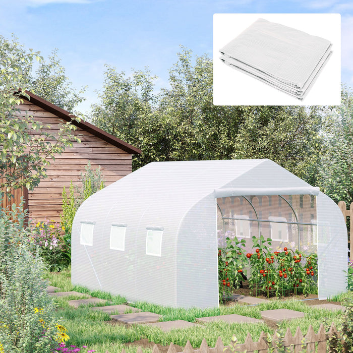 Outsunny Walk In Greenhouse Cover Replacement Reinforced Gardening Plant Growhouse Cover with Zipper Door and 6 Roll Up Windows, 4.5 x 3 x 2m, White, COVER ONLY