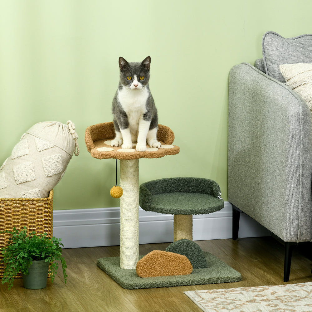 Small Cat Tree for Indoor Cats, Scratching Posts with 2 Beds, Toy Ball, 43 x 39 x 52cm