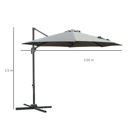 3(m) Patio Offset Parasol Roma Umbrella Cantilever Hanging Sun Shade Canopy Shelter 360° Rotation with Cross Base - Dark Grey