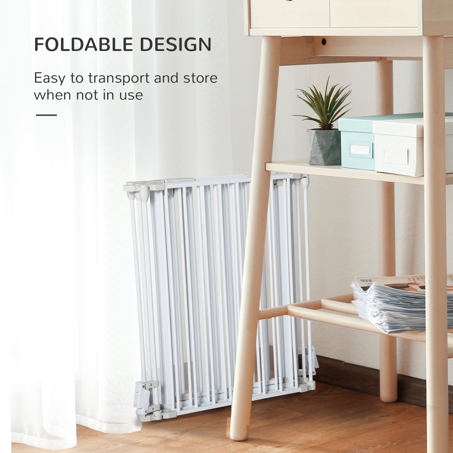 Pet Safety Gate, 5 Panel Playpen Fireplace Christmas Tree Metal Fence Stair Barrier Room Divider with Walk Through Door Automatically Close Lock White