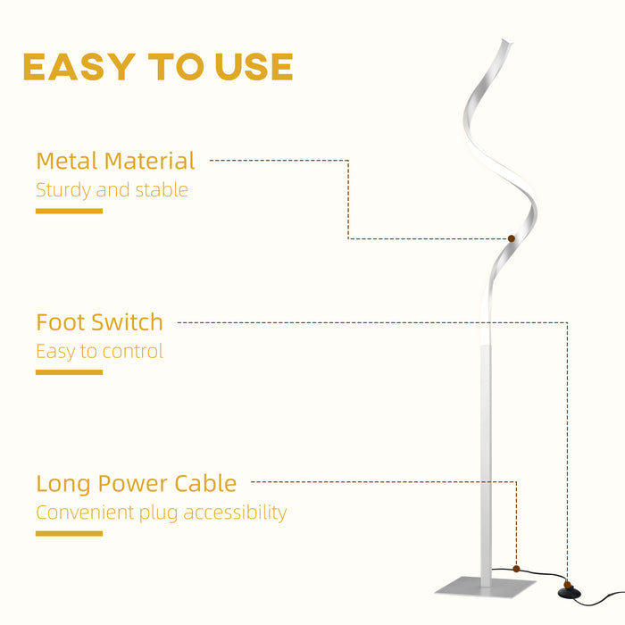 Dimmable Floor Lamp for Living Room, Modern Spiral Standing Lamp with 3 Adjustable Brightness and Square Base, Silver