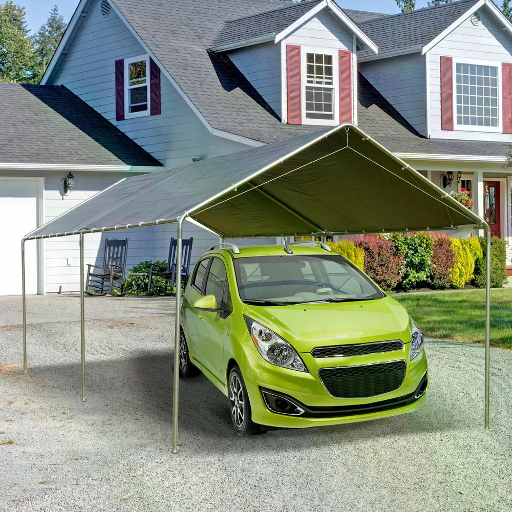 Outsunny 3 x 6m Heavy Duty Carport Garage Car Shelter Galvanized Steel Outdoor Open Canopy Tent Water UV Resistant Waterproof, Grey