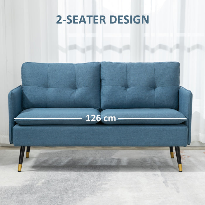 2 Seater Sofas for Living Room, Fabric Couch, Button Tufted Love Seat with Cushions, Dark Blue