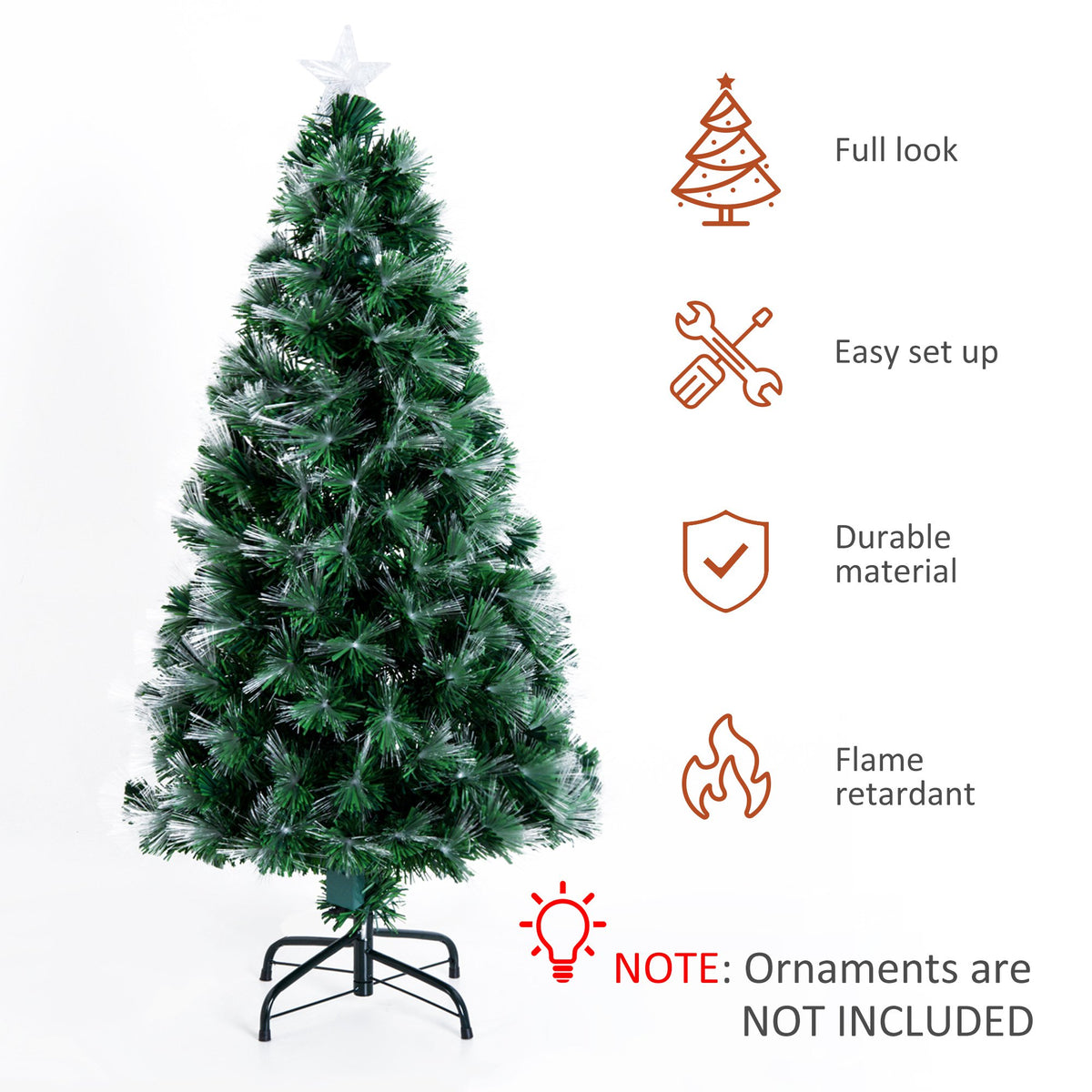 4ft Pre-Lit Fibre Optic Christmas Tree with 130 Multicolour LEDs