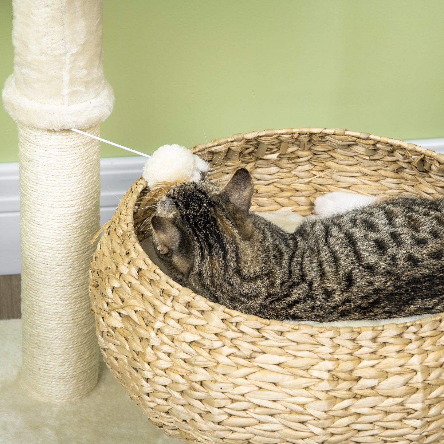 72cm Cat Tree, Kitty Activity Centre, Cat Climbing Toy, Cat Tower w/ Two Cattail Beds, Toy Ball, Scratching Post - Beige