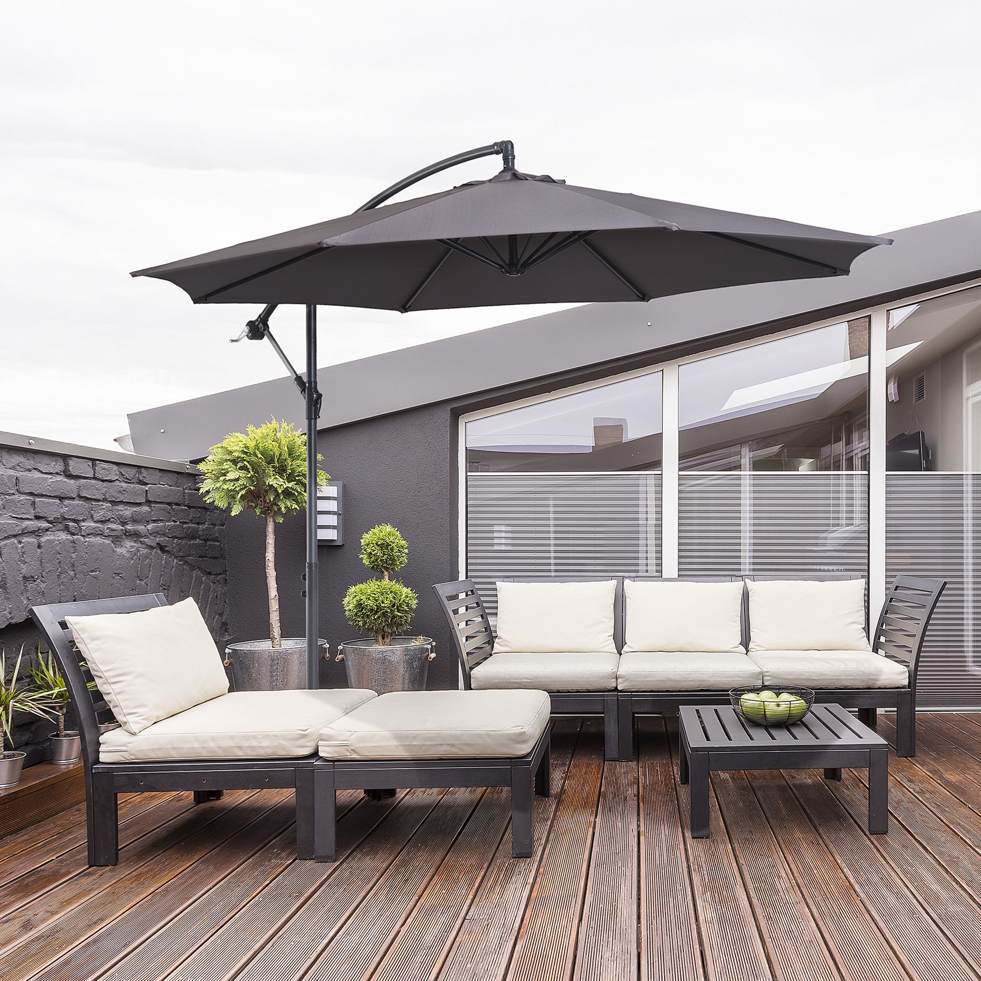 garden banana parasol sun shade patio hanging rattan set umbrella Outsunny 3(m) Garden Banana Parasol Hanging Cantilever Umbrella with C – QuidsIn Superstore