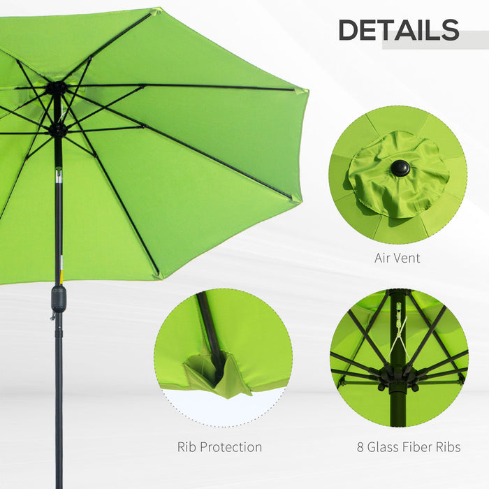 Outsunny 2.7M Patio Parasol Sun Umbrella, Tilt Shade Shelter Canopy with Crank 8 Ribs Aluminium Frame, Green