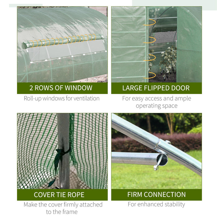 Reinforced Polytunnel Greenhouse with Metal Hinged Door, 25mm Diameter Galvanised Steel Frame & Mesh Windows (3 x 6M)