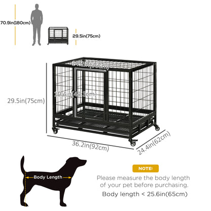 38" Heavy Duty Metal Dog Crate Pet Cage with Tray Wheeled Dog Kennel - Black (Medium)