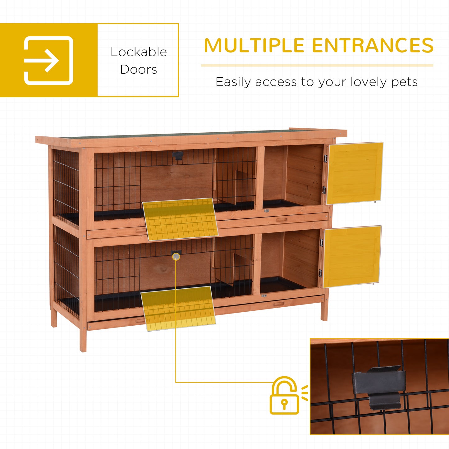 4.5FT Rabbit Hutch Outdoor Guinea Pig Hutches Bunny Cage with Sliding Trays, Orange