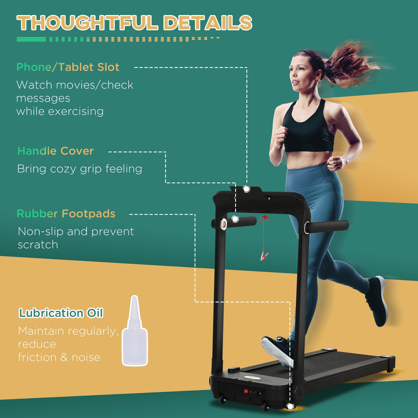 Ideal Treadmill With Handle Bars - 600W Foldable Steel Motorised Treadmill Black